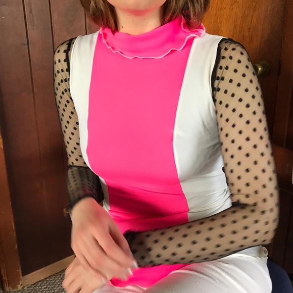 SOLD Vtg 90s neon pink white dayglo colorblock tank top - Picture 4 of 8